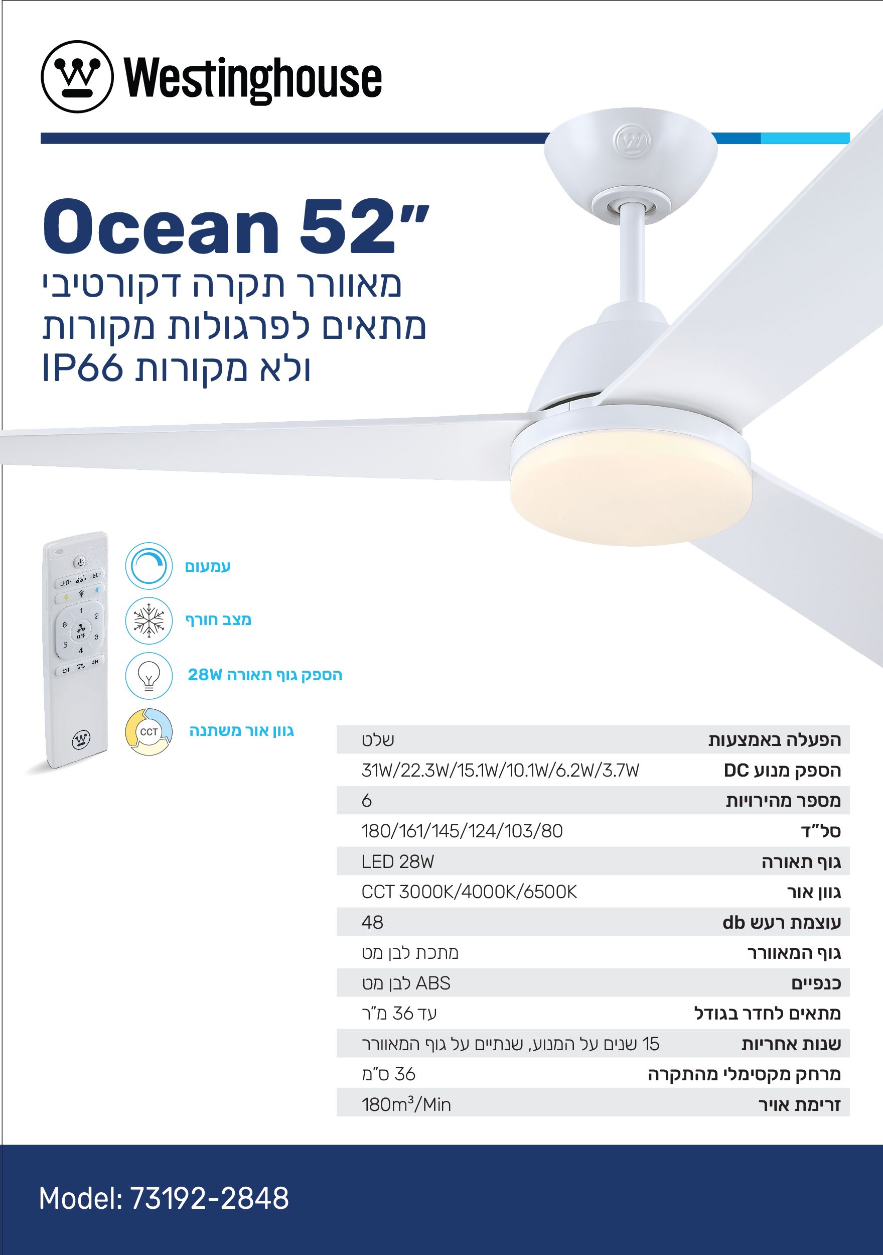 ����� ���� 52 WESTINGHOUSE ���������� �������� ������� �� ������ - LED 28W - OCEAN- ���