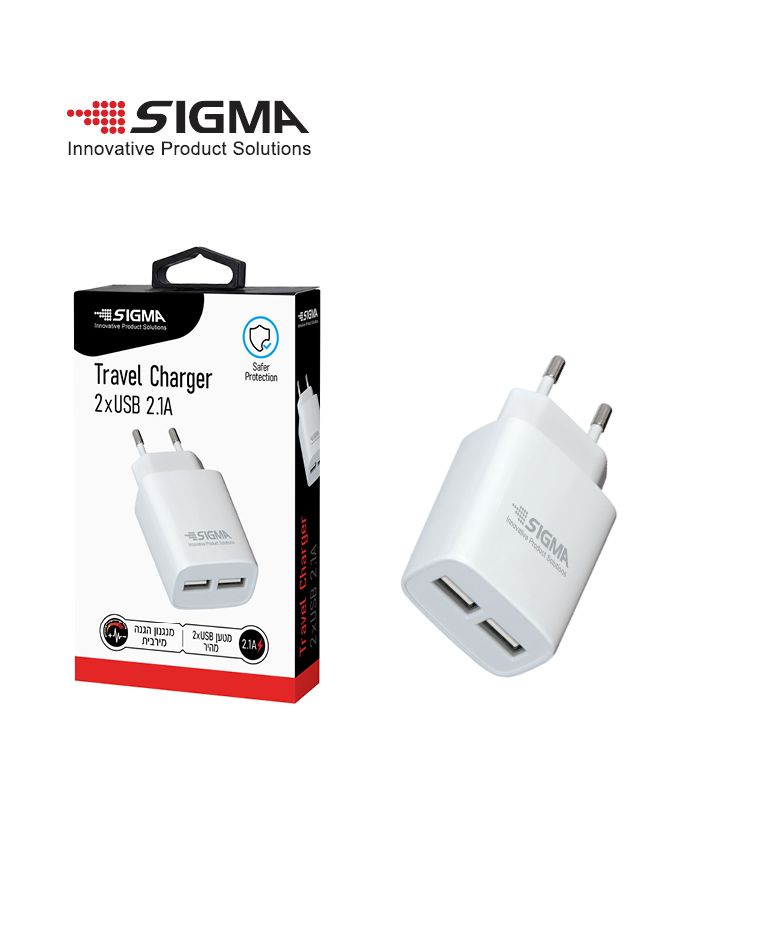 מטען קיר USB כפול SIGMA סיגמא 2XUSB 2.1A מטען קיר USB כפול SIGMA סיגמא 2XUSB 2.1A